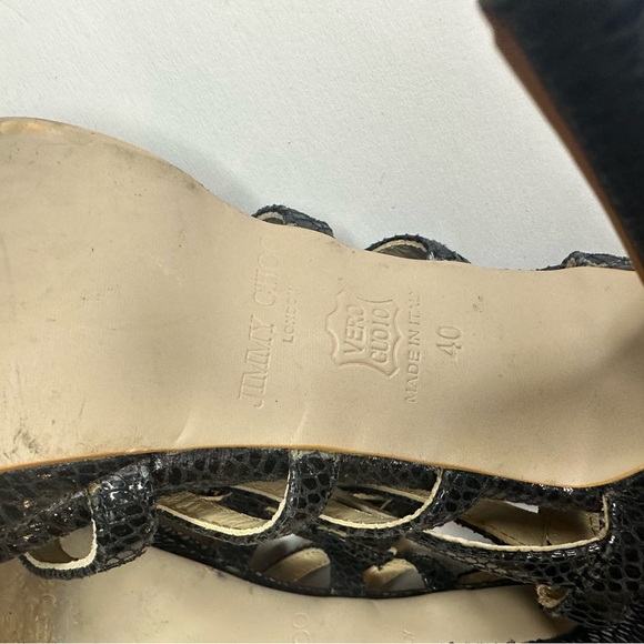 Jimmy Choo Black Glenys Caged Strappy Heels with Gold Accents - Picture 7 of 8